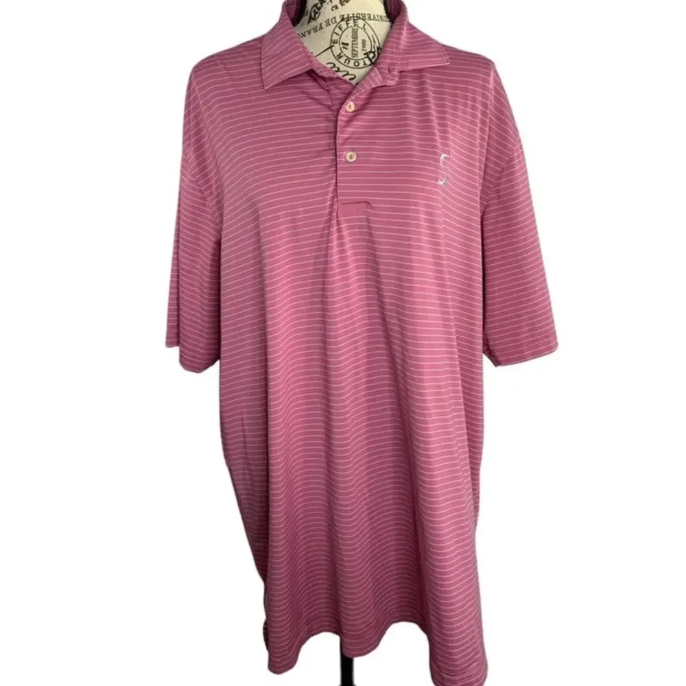 Peter Millar Men's Large Polo Shirt Golf Summer Comfort Polyester Pink & gray